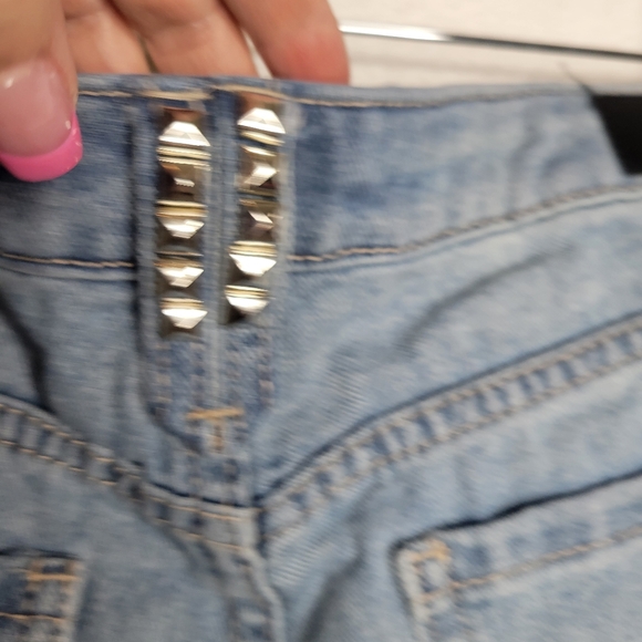 PTCL Studded Distressed Cutoff Cheeky Daisy Dukes Light Blue Denim Shorts - Picture 4 of 7